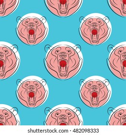 Angry bear seamless vector pattern background. 