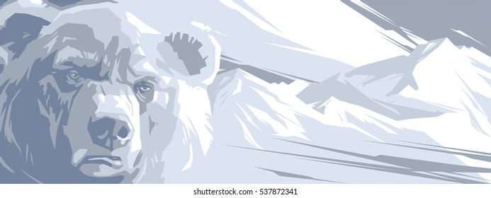 Angry Bear In The Snowy Mountains