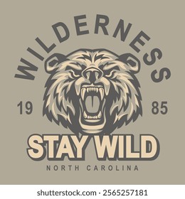 Angry bear stay wild vector illustration print