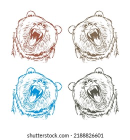 Angry Bear Vector Illustration. Bear Head Isolated On A White Background
