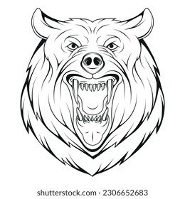 Oso enojado. Ilustración vectorial de un boceto pardo. Oso ruidoso
