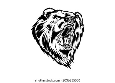 LOGOTIPO VECTOR DE OSO ENFADADO NEGRO Y BLANCO