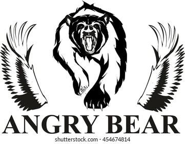Angry Bear and wings vector logo design