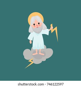 Angry bearded god character throwing a bolt of lightning