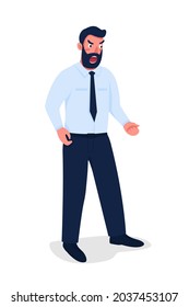 Angry bearded man in suit semi flat color vector character. Standing figure. Full body person on white. Shouting employee isolated modern cartoon style illustration for graphic design and animation