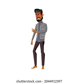 Angry Bearded Man Try To Start Broken Microwave In Kitchen Cartoon Vector. Angry Bearded Man Try To Start Broken Microwave In Kitchen Character. Isolated Flat Cartoon Illustration