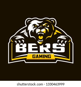 Angry bears show sharp nails with very strong tooth fangs and wear crowns on their heads - All elements on this template are editable with vector software