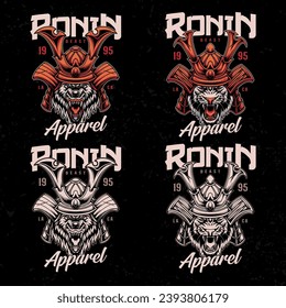 Angry beast Japanese ronin samurai illustration vector set