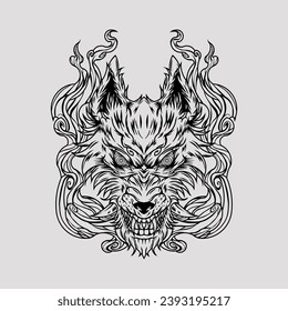 Angry beast lone wolf head tribal tattoo and tshirt design