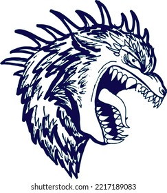 Angry Beast Mascot Blue Gradent On White Background