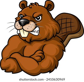 Angry beaver cartoon on white background