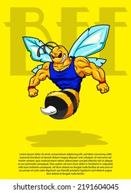 angry bee the body Builder in cartoon style	