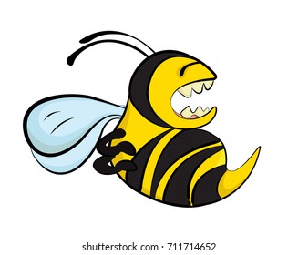 An angry bee. A cartoon illustration of an angry bee attacking and stinging