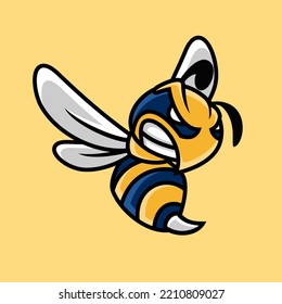 Caricatura de abejas enojadas, personaje de mascota, estilo de diseño plano