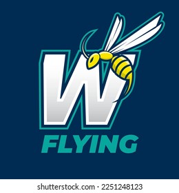 Angry bee esport mascot logo design, wasp flying icon with letter, buzz illustration icon.