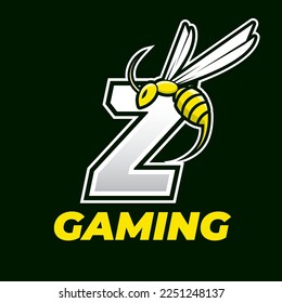 Angry bee esport mascot logo design, wasp flying icon with letter, buzz illustration icon.