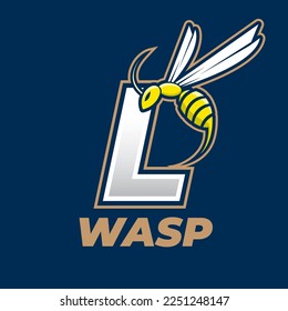 Angry bee esport mascot logo design, wasp flying icon with letter, buzz illustration icon.