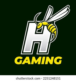 Angry bee esport mascot logo design, wasp flying icon with letter, buzz illustration icon.