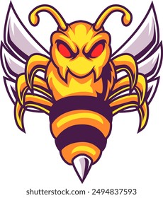 Ilustración de diseño de logotipo de mascota de exportación de abeja enojada