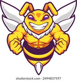 Ilustración de diseño de logotipo de mascota de exportación de abeja enojada