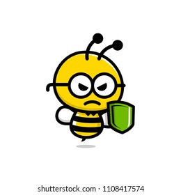 Angry Bee with Eye Glasses and Shield Protect Icon Template