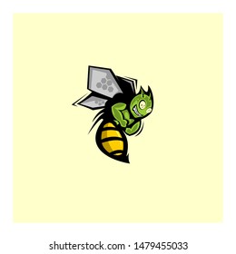 angry bee green concept mascot logo
