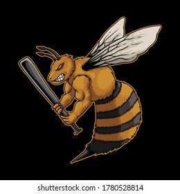 Angry bee holding sticks vector illustration for your company or brand