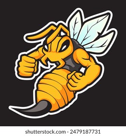 Plantilla del logotipo de la mascota del asesino de abejas enojado