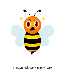 Personaje de mascota de abejas enojado. Abeja voladora vectora aislada en blanco