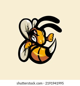 Angry Bee Mascot Logo Design Illustration for Sport, eSport, gaming, team or Club