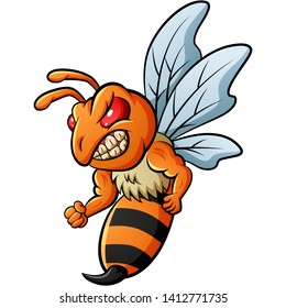 Angry bee mascot. Vector illustration
