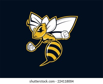 Angry bee ready to attack. Vector illustration.