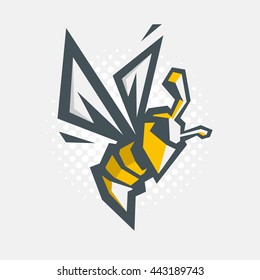 Angry Bee Vector Cartoon Illustration. Halftone Background. 