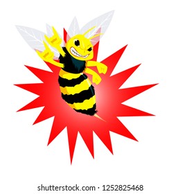 Angry Bee Vectoral Illustration. Cartoon