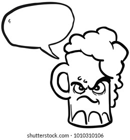 angry beer glass with speech bubble cartoon illustration