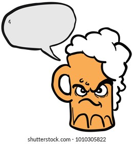 angry beery glass with speech bubble cartoon illustration