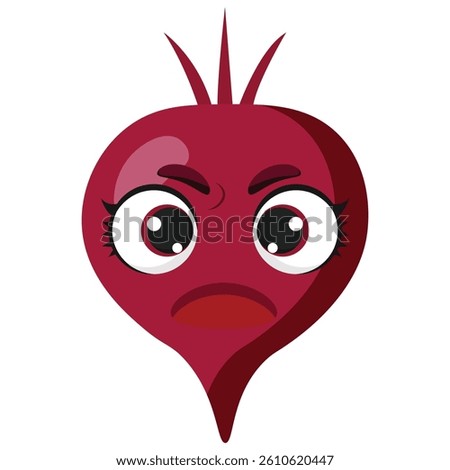 Angry beetroot character with expressive eyes and bold facial expression Perfect for food-themed designs, eco packaging, branding, farm logos, and vegetable illustrations