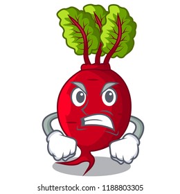Angry beetroot with leaves isolated on mascot