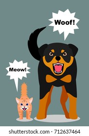 angry big dog and little kitty