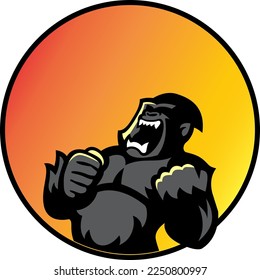 Angry big gorilla orange circle, logo vector icon