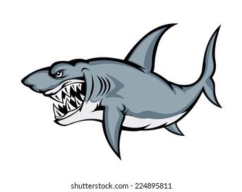 Angry big shark isolated on white background. Vector illustration