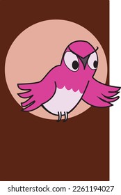 Angry Bird coming out of it's nest. Pink colored Owl .Adorable vector Illustration. 