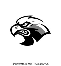 Angry bird head line art. Eagle, falcon or hawk cartoon logo design