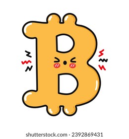 Angry Bitcoin character. Vector hand drawn cartoon kawaii character illustration icon. Isolated on white background. Sad Bitcoin Sign character concept