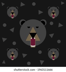 Angry Black Bear Pattern for Kids Clothing and Shirt Ready to Print Vector Illustration
