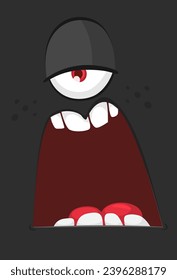 Angry black cartoon monster face with one eye.  Illustration of cute and happy monster expression.
 Halloween design. Great for party decoration