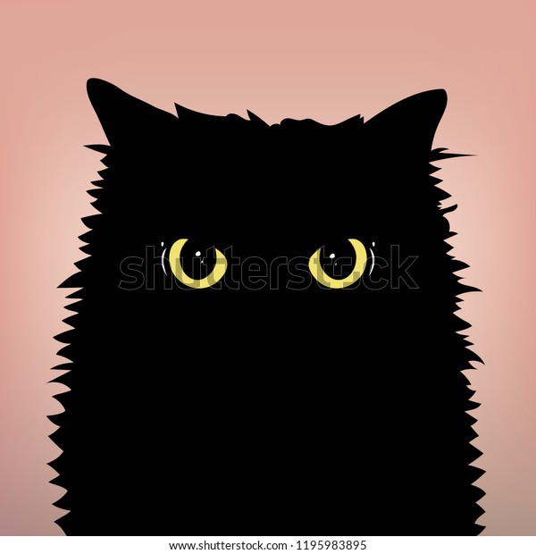 怒った黒猫と大きな目 黄色い目をした猫の顔 正面図 フラットで最小のスタイル ベクターイラスト のベクター画像素材 ロイヤリティフリー