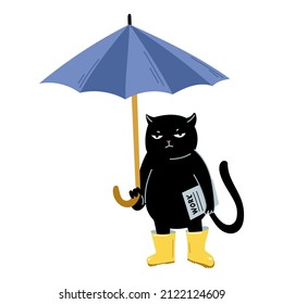 Angry Black Cat With Umbrella