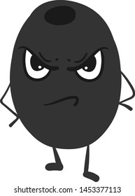 Angry black olive, illustration, vector on white background.