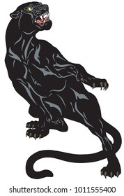 Angry black panther. Attacking pose . Tattoo vector illustration